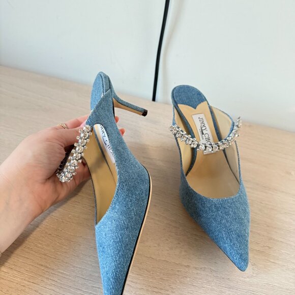 Jimmy Choo Bing 65 Mules Blue Denim Crystal Embellished Pointed Toe 36.5 - Picture 6 of 12